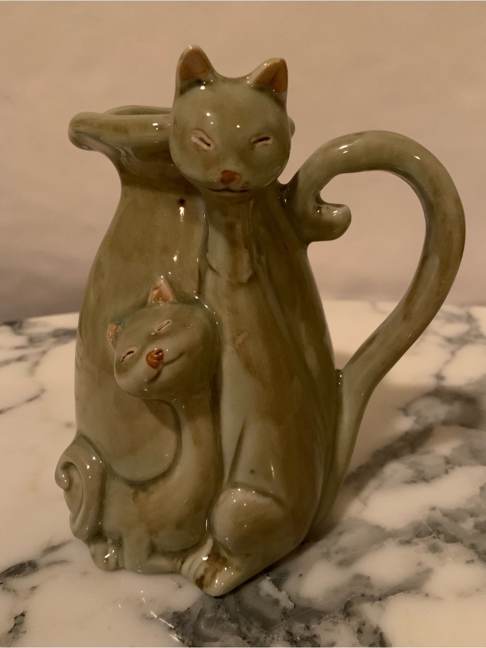 Vintage MCM Siamese Cats Glazed Art Pottery Pitcher Glazed Creamer Earth Tone